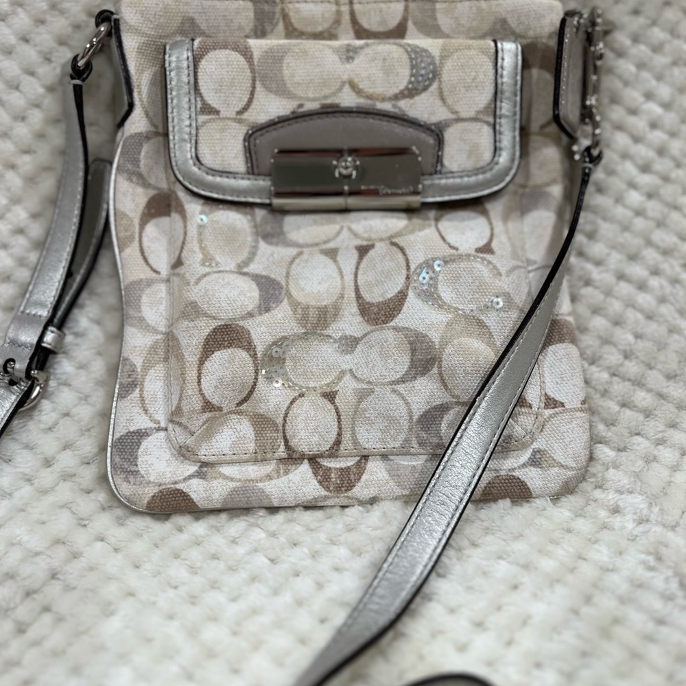 COACH White, Silver, Cream Women's Crossbody Bag